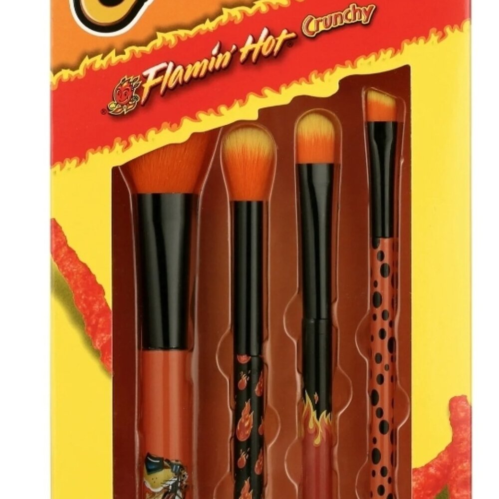 new Flamin' Hot Cheetos 4 Pc Cosmetic Make Up Brush Set LIMITED EDITION.  nib